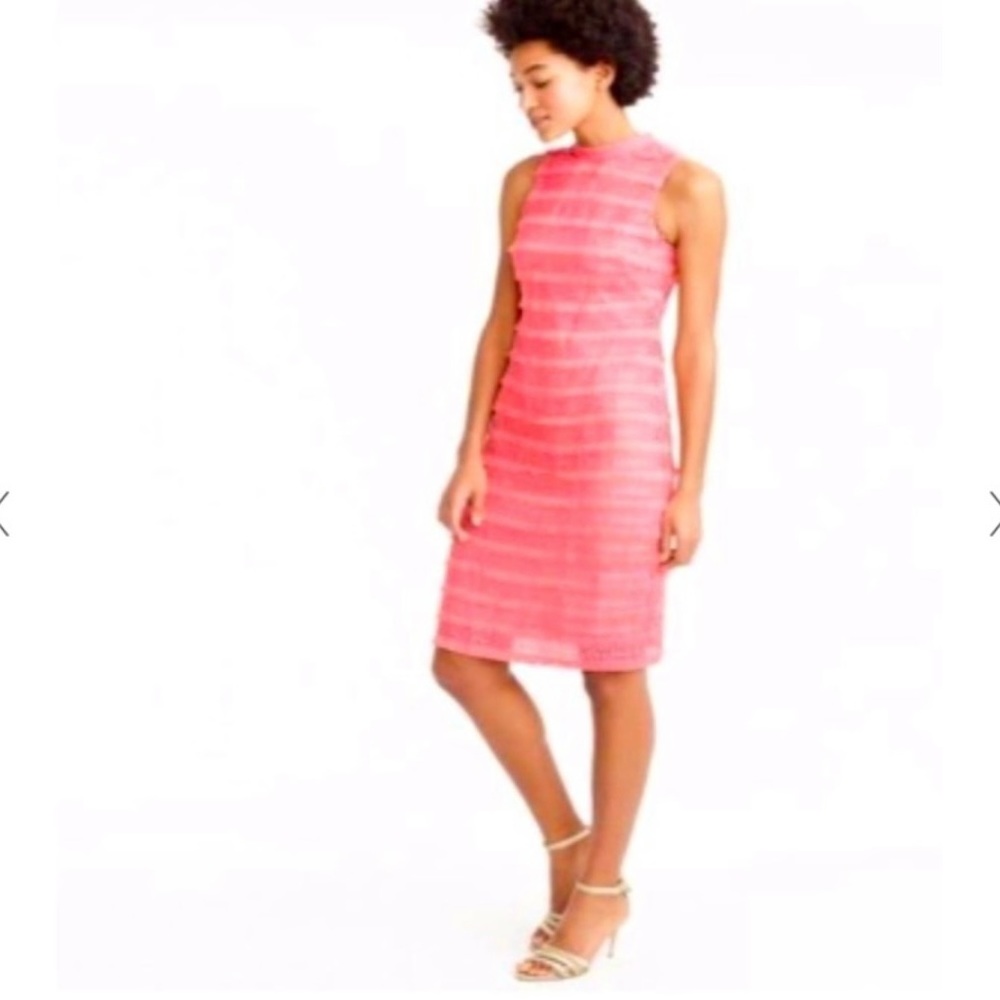 J. Crew Dress Coral Fringe Crochet Lined Mock Neck Sleeveless 2p